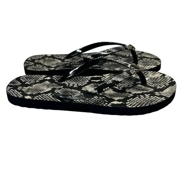 Tory Burch Flip Flops in the Black and White Roccia Snakeskin print. Size 6 - Picture 4 of 9